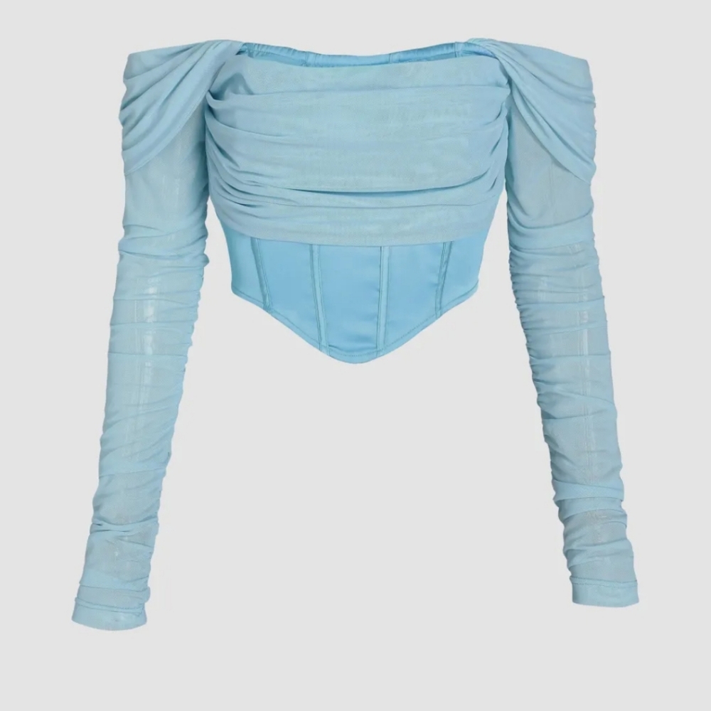 Cider Blue Corset Long Sleeve Blouse, Size Small